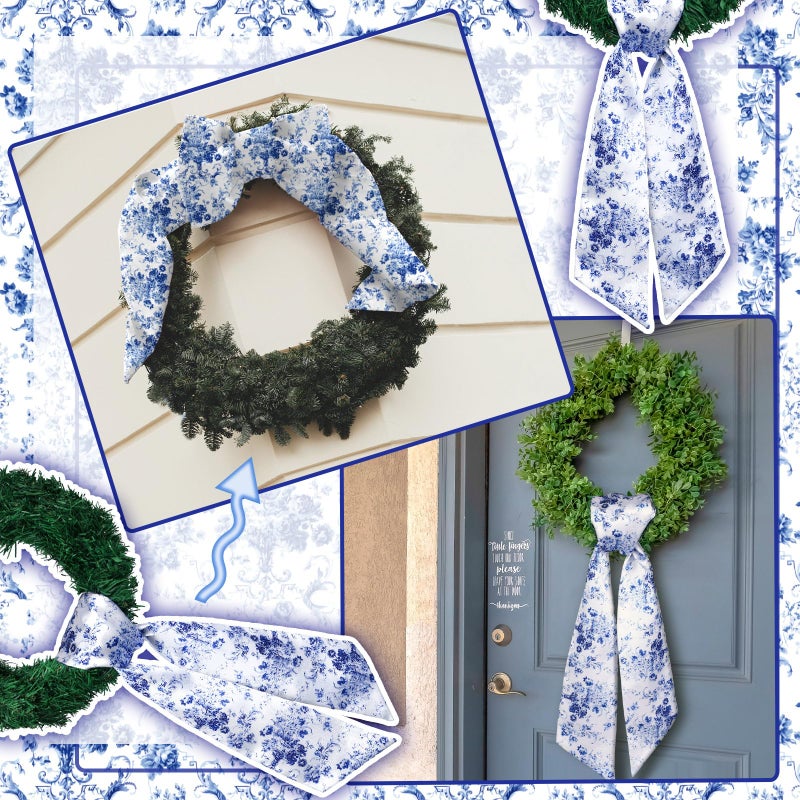 Floraltop 2 Pcs Wreath Sash for Front Door Reversible Chinoiserie Wreath Sash Accessories Decor for Monogram Garland Ribbon Porch Indoor Outdoor Home Party Yard Doorway(Chinese Style) - Image 4