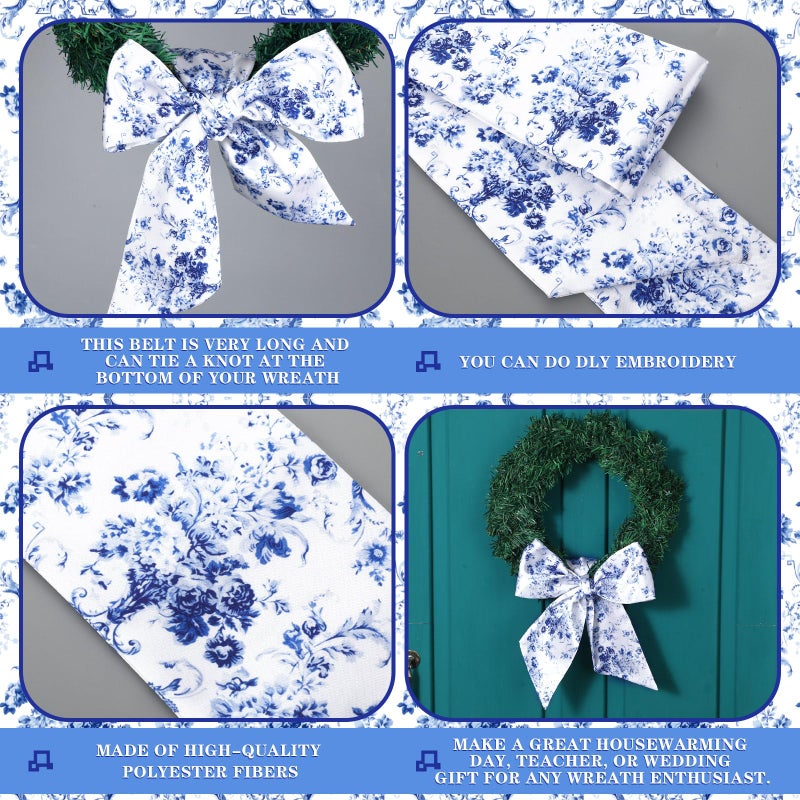 Floraltop 2 Pcs Wreath Sash for Front Door Reversible Chinoiserie Wreath Sash Accessories Decor for Monogram Garland Ribbon Porch Indoor Outdoor Home Party Yard Doorway(Chinese Style) - Image 3