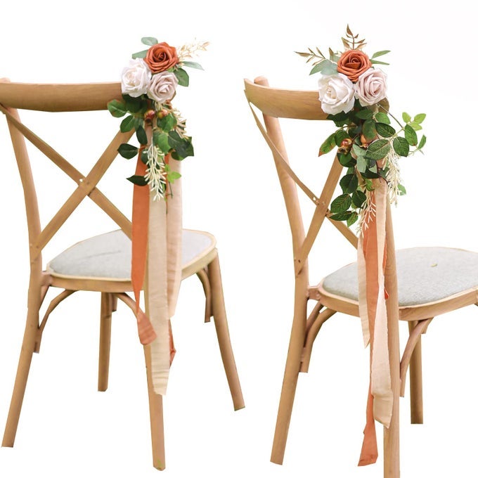 PEW FLOWERS FOR WEDDING CEREMONY CHAIR DECORATIONS SET OF 8 AISLE DECORATIONS BENCH DECORATION WEDDING AISLE CHAIR DECORATION RUSTIC TERRACOTTA