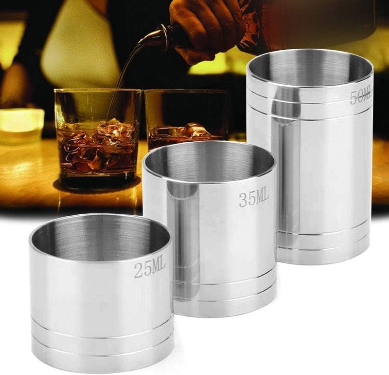 klarako Stainless Steel Thimble Bar Measures 3 Piece Bundle Set klarako CE Marked 25ml/35ml/50ml Spirit Measures - Image 1