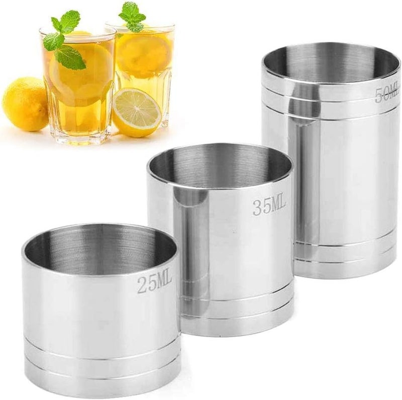 klarako Stainless Steel Thimble Bar Measures 3 Piece Bundle Set klarako CE Marked 25ml/35ml/50ml Spirit Measures - Image 3