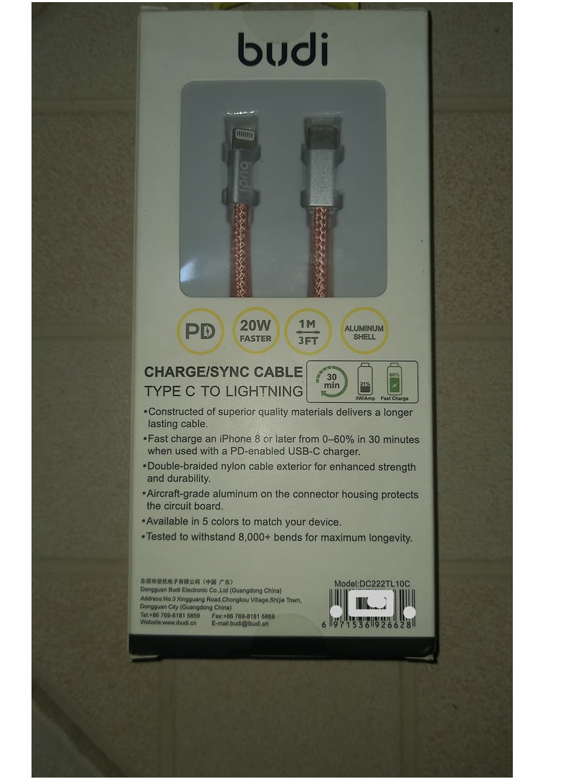 budi - Budi 1m PD 20W USB Type-C to iPhone Aluminum Shell Braided Cable DC222TL - Image 1
