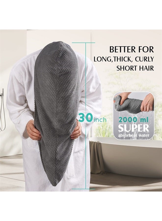3 Pack Large Microfiber Hair Towel Wrap, 30" x 10" Anti Frizz Quick Dry Hair Towels for Women Long, Curly, Thick Hair, Super Absorbent Hair Turban for Wet Hair (Grey, White, Camel)