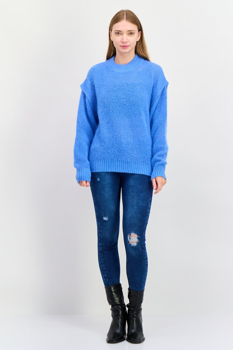 BOSS Women Crew Neck Knitted Sweater, Blue  - Image 2