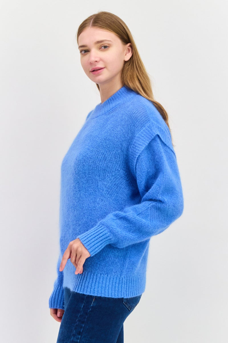 BOSS Women Crew Neck Knitted Sweater, Blue  - Image 4