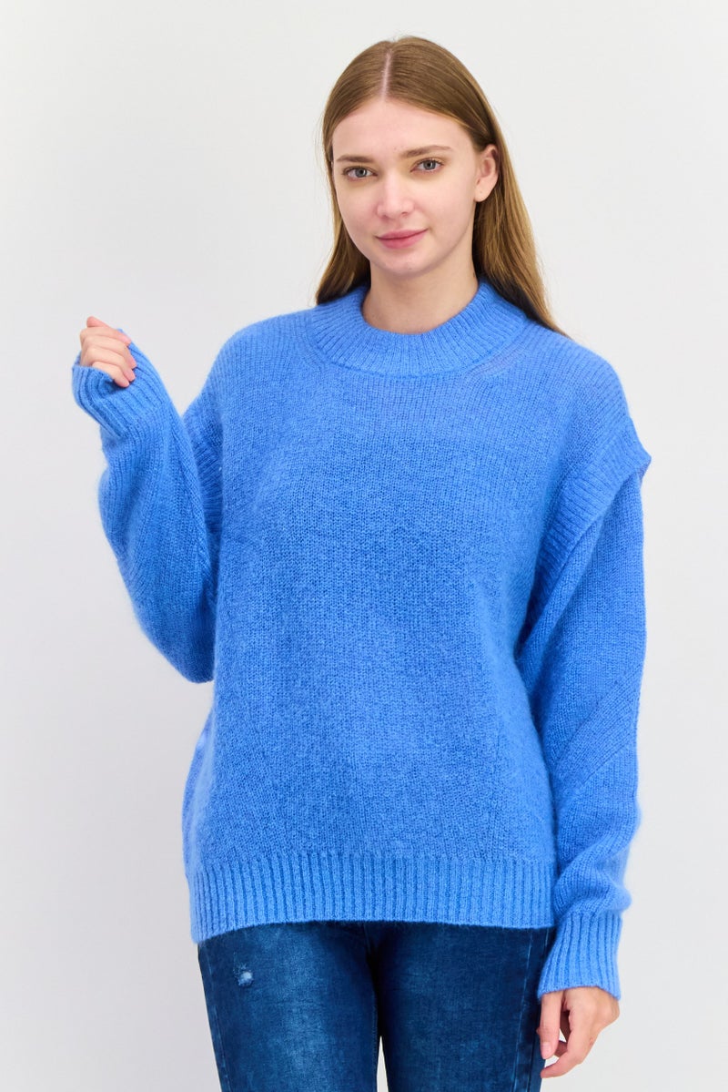 BOSS Women Crew Neck Knitted Sweater, Blue  - Image 1