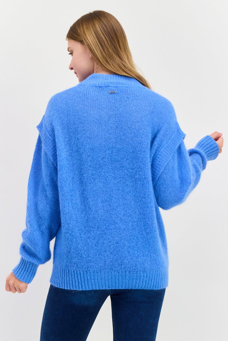 BOSS Women Crew Neck Knitted Sweater, Blue  - Image 3