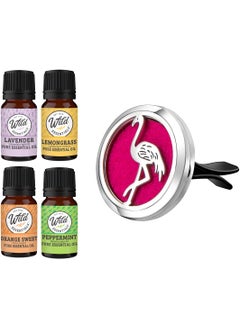 mEssentials Wild Essentials Flamingo Essential Oil Car Vent Diffuser Kit with Lavender, Lemongrass, Peppermint, Orange Oils, Stainless Steel Locket Pendant, 8 Refill Pads, Customizable Color Changing Air Fresh 