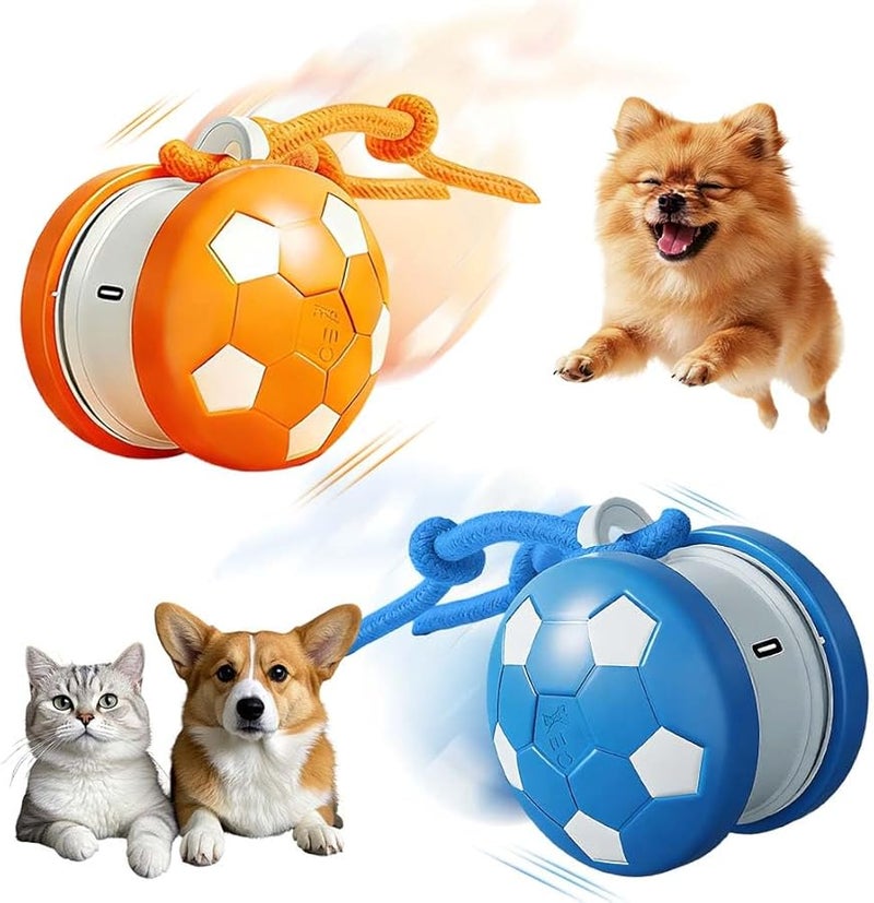 Motion Activated Automatic Rolling Ball Dog Toy With Rope Random Path Orange Blue - Image 1