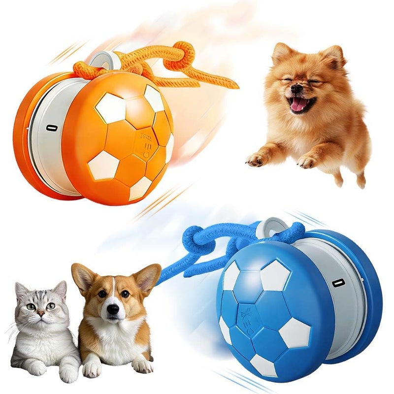 Motion Activated Automatic Rolling Ball Dog Toy With Rope Random Path Orange Blue - Image 2