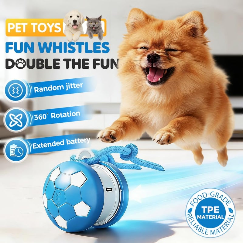 Motion Activated Automatic Rolling Ball Dog Toy With Rope Random Path Orange Blue - Image 3
