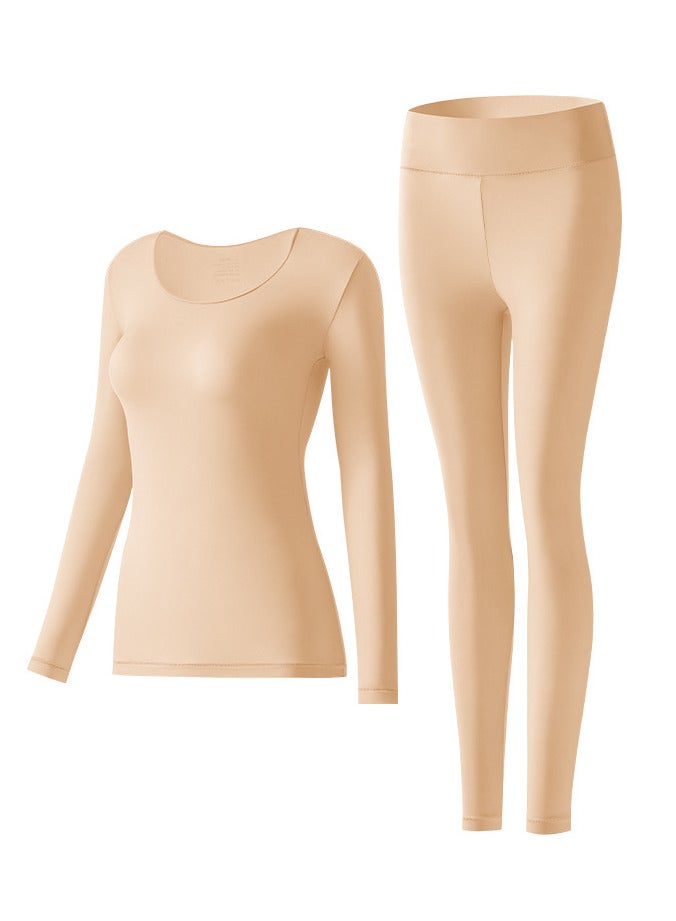 TOMSHOO Women Thick Thermal Underwear Set,Ladies Self-heating Long Johns Thermal Set,Premium Soft Hyaluronic Acid Water-locking Base Layer Tops & Bottoms for Hiking (Beige) - Image 1