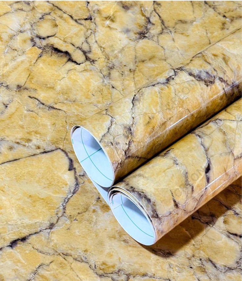 COSMOS STAR Marble Paper Sheet for Kitchen, Wallpaper Vinyl Sheet, Oil Proof and Waterproof Wallpaper for Kitchen, Wall Stickers Heat Resistant(24X100, Yellow Marble) - Image 1