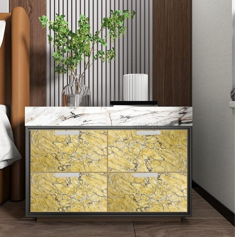 COSMOS STAR Marble Paper Sheet for Kitchen, Wallpaper Vinyl Sheet, Oil Proof and Waterproof Wallpaper for Kitchen, Wall Stickers Heat Resistant(24X100, Yellow Marble) - Image 3