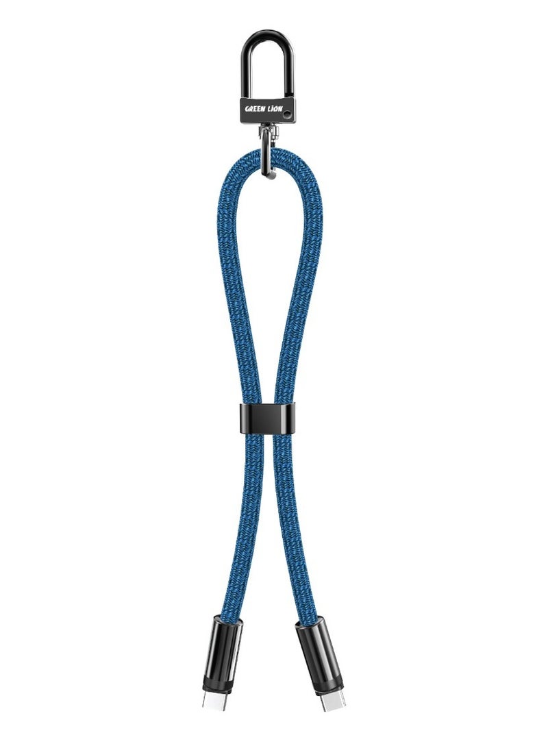 GREEN LION Keychain lanyard USB-C to USB-C 60W / Charge & Sync / Secure & Safe / 30cm Wire /  Wide Compatibility / Fast Charging / 480Mbps Data Transfer - Blue - Image 1