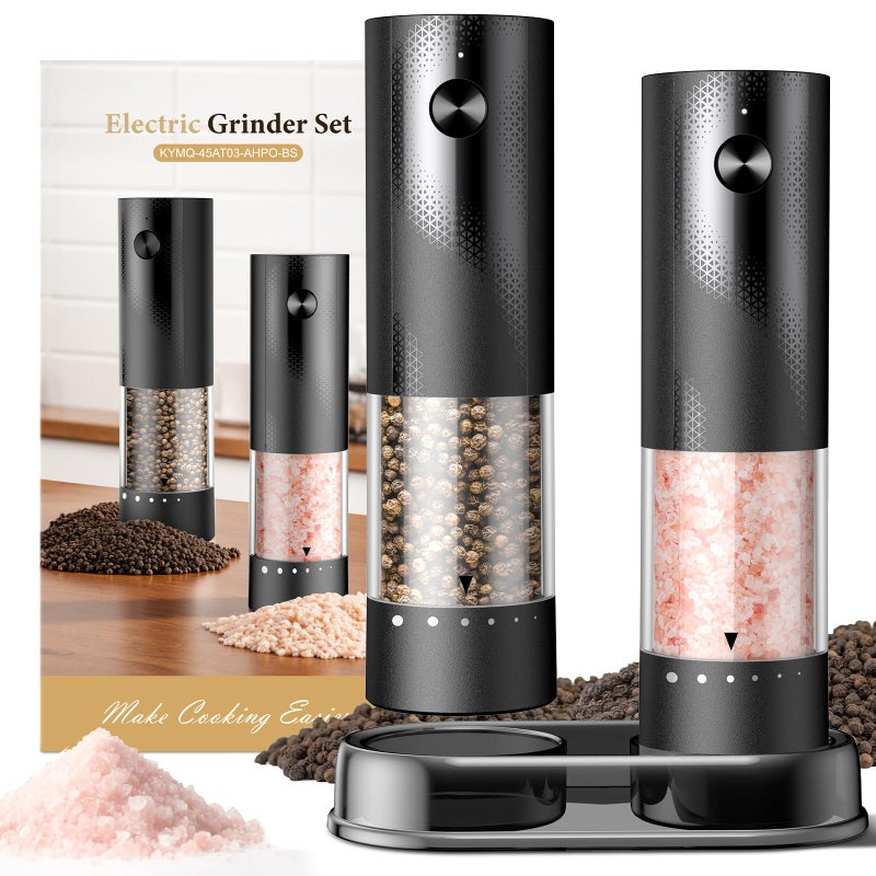 Gaivis Electric Salt and Pepper Grinder Set Rechargeable Automatic Salt and Pepper Shakers Kitchen Appliances with External Adjustable Coarseness Larger Hopper for Cooking Home Gifts2 PackBlackBlack - Image 2