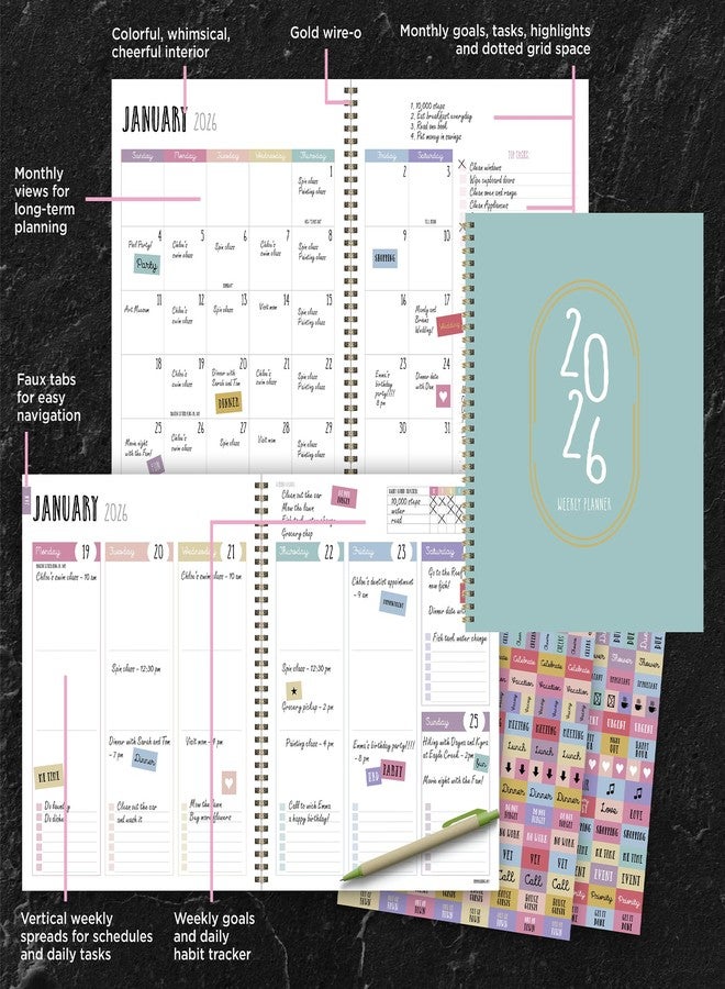 TF Publishing 2026 Robin's Egg Large Weekly Monthly Planner with 12-Month Calendar Grid, Vertical Weekly Pages, Task and Habit Trackers, and Stickers - Large Planner for School or Work - 9in x 11in - Image 5