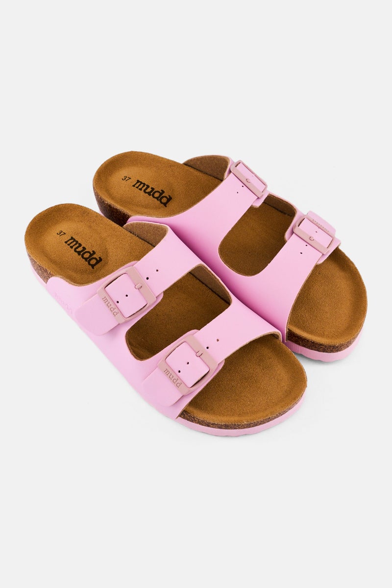 Mudd Women Adjustable Buckle Two Strap Cork Sandals, Pink - Image 2