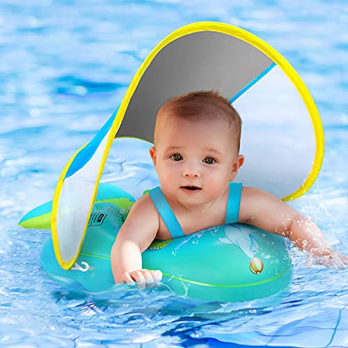 Balhvit No Flip Over Baby Pool Float with Canopy UPF50 Sun Protection Sponge Safety Support Bottom Fun Gifts Water Toys Accessories Inflatable Baby Swim Floats for Pool 336 Months - Image 1