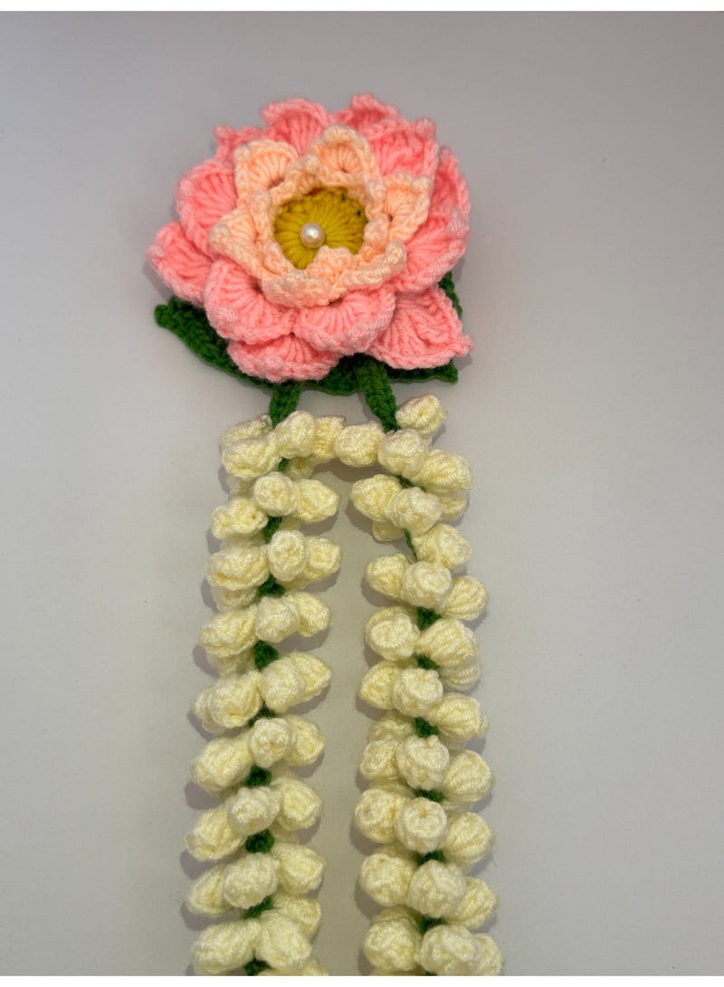 HerTouch Creations Handmade Crochet Lotus & Jasmine Gajra, Flower Hair Accessory for Women (1 Pc) - Image 3