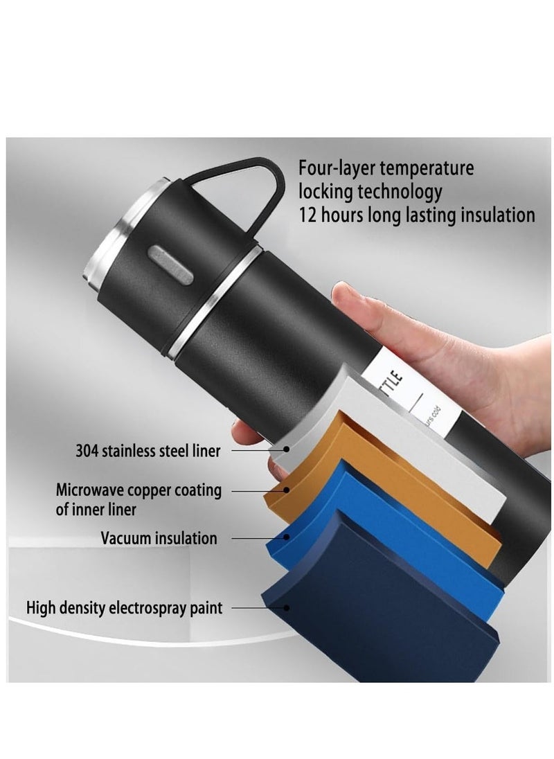 Black Stainless Steel Thermos Flask Set: Vacuum Insulated Bottles for Hot  Cold Drinks, Premium Gift Box Presentation - Image 1