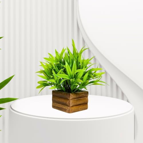 fancymart Artificial Bamboo Leaves in Wood Potted Plant Height : 17 cm Perfect for Home Décor & Office Space - Image 2
