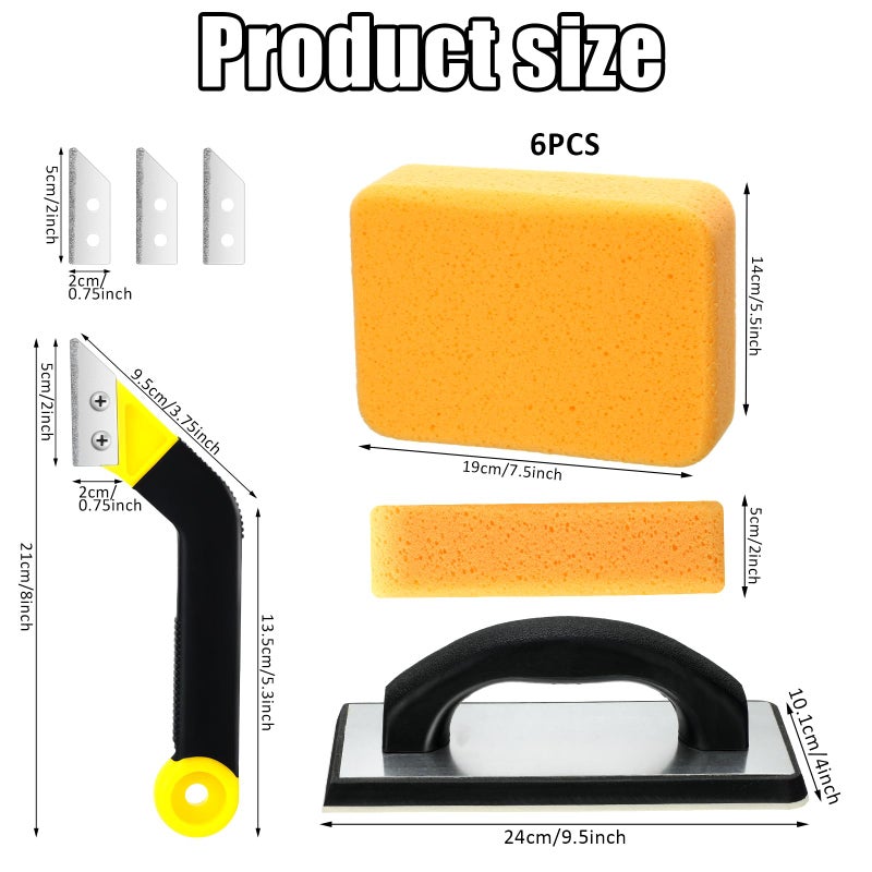 Blulu 11 Pcs Grout Float Sets Include 9.5 x 4 Inch Molded Rubber Grout Float, 6 Sponge, Angled Tile Saw with 3 Blades Replacement, Removal Tool for Masonry Stucco Drywall Concrete (Black) - Image 2