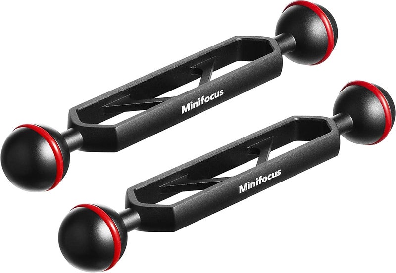 MINIFOCUS ذراع تمديد مزدوجة من الألمنيوم بطول 6 بوصات، موصل رأس كرة 1 بوصة لنظام ذراع CNC تحت الماء، تمديد رأس الكرة للضوء الفلاش/فيديو/صينية كاميرا الغوص، مقاوم للماء ومضاد للصدأ (عبوة 2) - Image 1