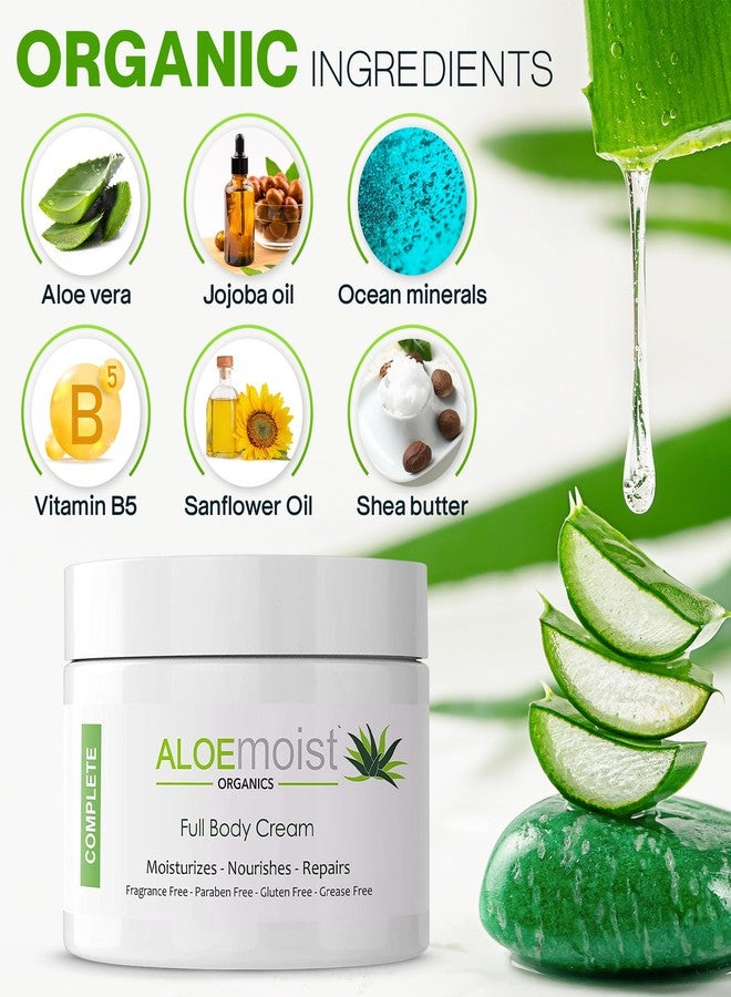 AloeMoist لوشن الصبار العضوي - كريم مرطب للوجه والجسم مع الصبار الطبيعي، زيت فيتامين E، فيتامين C، كريم الريتينول، زبدة الشيا - مرطب مضاد للشيخوخة للوجه للنساء، للبشرة الجافة (4 أونصة) - Image 2