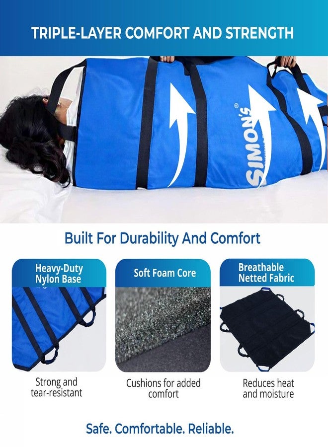 Simon's LiftPro Heavy-Duty Patient Lifting, Turning and Transfer pad, Suitable for Positioning Bed-Ridden Elderly Patients | 8 Handles, Soft Padded, Foldable Sheet, Must Have for Care givers-Blue - Image 3