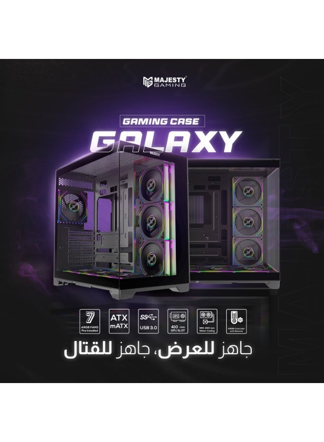 Majesty Mid Tower Galaxy PC Case with 7 Pre-Installed 120mm Infinity ARGB Fans for Efficient Airflow, ATX Support, 360mm Water Cooler Compatible, Type-C and 2 USB 3.0 Ports, Back-Connect Design, Black for Gaming and Home Use - Image 2