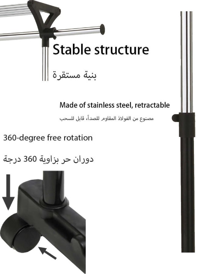 AETHER Heavy Duty Clothes Rack on Wheels, Expandable Rolling Garment Rack with Top Storage Shelf, Adjustable Stainless Steel Clothes Organizer for Bedroom Living Room - Image 5
