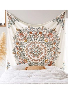 SYOSI White Bohemian Tapestry Wall Hanging, Mandala Floral Medallion Hippie Tapestry, Light Brown Aesthetic Wreath Design, Cream Wall Decor Blanket for Bedroom Home Dorm  - Image 1