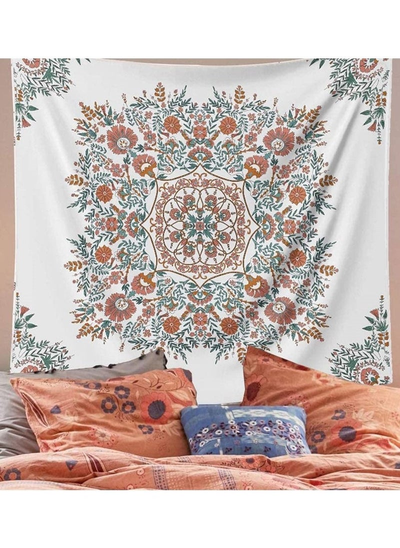 SYOSI White Bohemian Tapestry Wall Hanging, Mandala Floral Medallion Hippie Tapestry, Light Brown Aesthetic Wreath Design, Cream Wall Decor Blanket for Bedroom Home Dorm  - Image 2