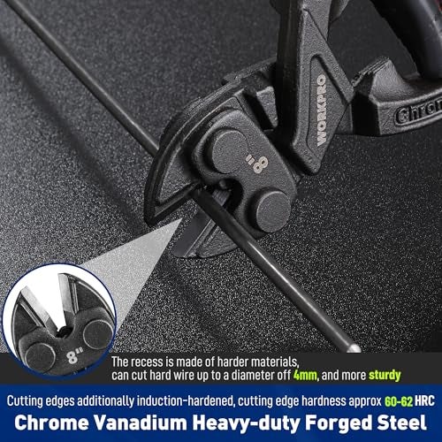 WORKPRO 8-inch Mini Bolt Cutter with Recess and Spring, Compact Bolt Cutters with Comfortable Soft Grip, Security Lock,CR-V Steel Blade for Wire, Cables, Chains, Small Screws - Image 5