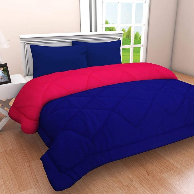 ALL SEASON MICROFIBER REVERSABLE DUVETAC COMFORTERQUILT NAVY BLUE PINK DOUBLE SIZE 90 INCH X 100 INCH