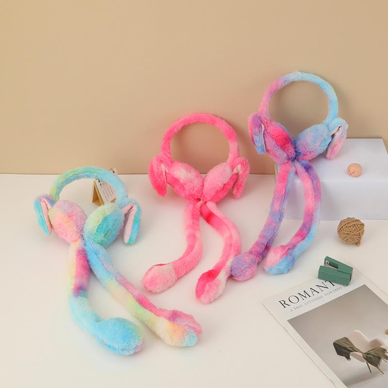 UMANI Premium Faux Fur Winter Earmuffs with Long Scarf Tails for Kids & Adults – Ultra-Soft Tie-Dye Plush Ear Warmers, Rainbow Headband Accessory for Cold Weather, One Size Fits All - Image 4
