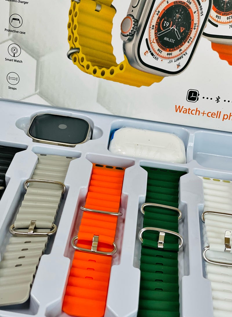 Smart Watch Ultra with 10 in 1 Straps And TWS Bluetooth Full Touch Color Screen Bluetooth Calling Health and Sports Smartwatch Multicolor - Image 3