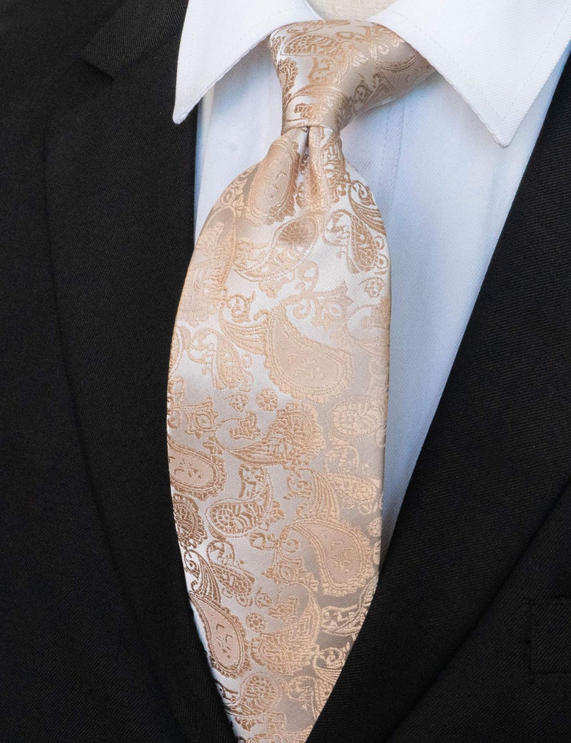 JEMYGINS Gold Paisley Tie Wedding Business Silk Necktie and Pocket Square, Hankerchief with Tie Clip Sets for Men(6) - Image 5
