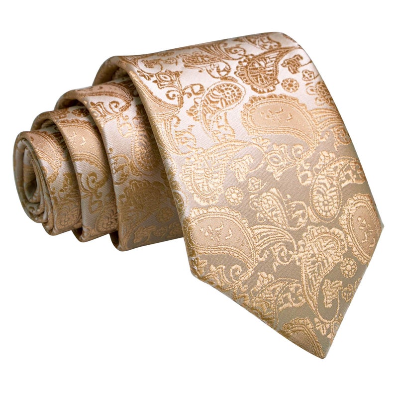 JEMYGINS Gold Paisley Tie Wedding Business Silk Necktie and Pocket Square, Hankerchief with Tie Clip Sets for Men(6) - Image 4