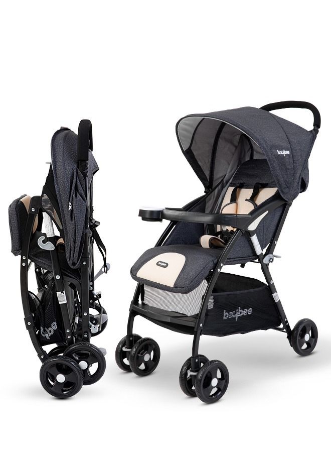 BAYBEE Portable Infant Baby Stroller For Babies With 3-Position Adjustable Seat Canopy 5-Point Safety Belt Storage Travel System Baby Stroller For Baby Toddlers Kids 0 To 3 Years Boys Girls Dark Grey - Image 1