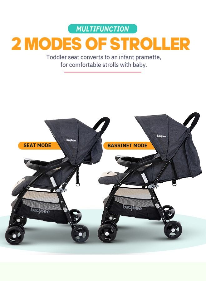 BAYBEE Portable Infant Baby Stroller For Babies With 3-Position Adjustable Seat Canopy 5-Point Safety Belt Storage Travel System Baby Stroller For Baby Toddlers Kids 0 To 3 Years Boys Girls Dark Grey - Image 3