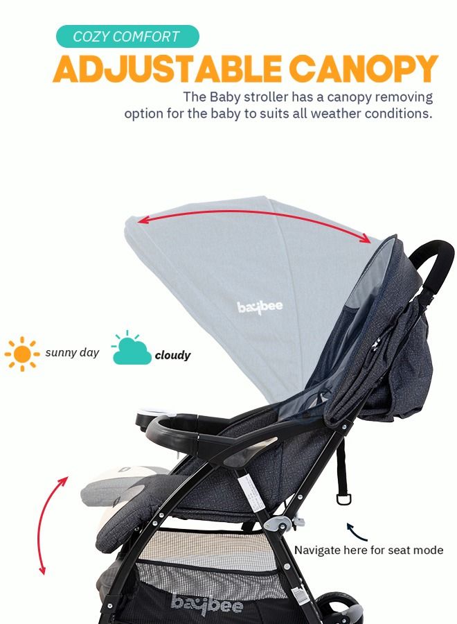 BAYBEE Portable Infant Baby Stroller For Babies With 3-Position Adjustable Seat Canopy 5-Point Safety Belt Storage Travel System Baby Stroller For Baby Toddlers Kids 0 To 3 Years Boys Girls Dark Grey - Image 4