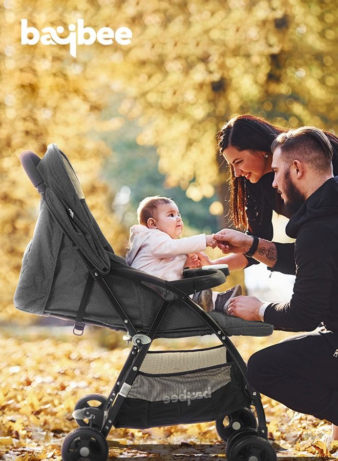 BAYBEE Portable Infant Baby Stroller For Babies With 3-Position Adjustable Seat Canopy 5-Point Safety Belt Storage Travel System Baby Stroller For Baby Toddlers Kids 0 To 3 Years Boys Girls Dark Grey - Image 2