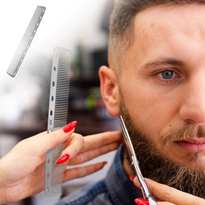 Styquenzer 2 Pieces Metal Comb, Combs for Men Silver Fine Tooth Comb Stainless Steel Barber Comb Anti Static Styling Comb Heat Resistant Detangler Comb Set Hair Cutting Comb - Image 4