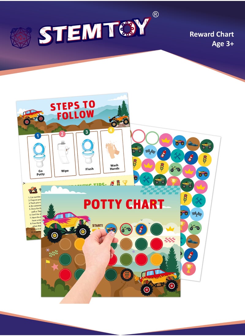 STEMTOY - Racing Car Potty Training Chart for Toddlers Boys, Potty Reward Chart with Stickers for Kids, Behavior Reward Chart for Home Bathroom Wall, Potty Training and Good Habit Development with Step-by-Step Instructions - Image 1