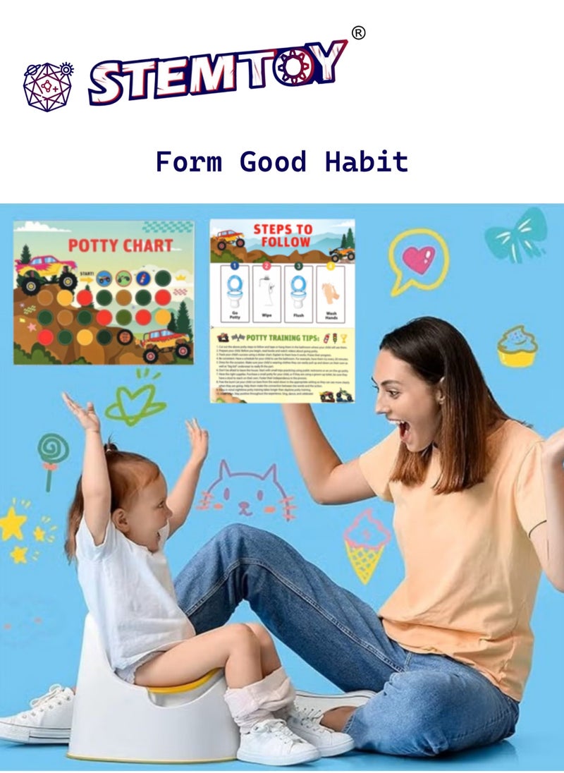 STEMTOY - Racing Car Potty Training Chart for Toddlers Boys, Potty Reward Chart with Stickers for Kids, Behavior Reward Chart for Home Bathroom Wall, Potty Training and Good Habit Development with Step-by-Step Instructions - Image 1
