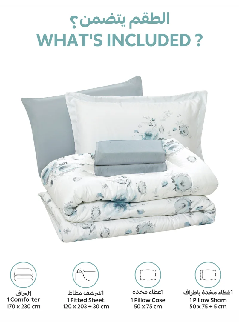 Donetella Bedding Comforter Set, twin Size Fits 120x200 cm - 4-Pcs Digital Print Quilted Bed Set, Microfiber Fabric - 1 Comforter, 1 Fitted Sheet, 1 Pillow Shams, 1 Pillowcases.