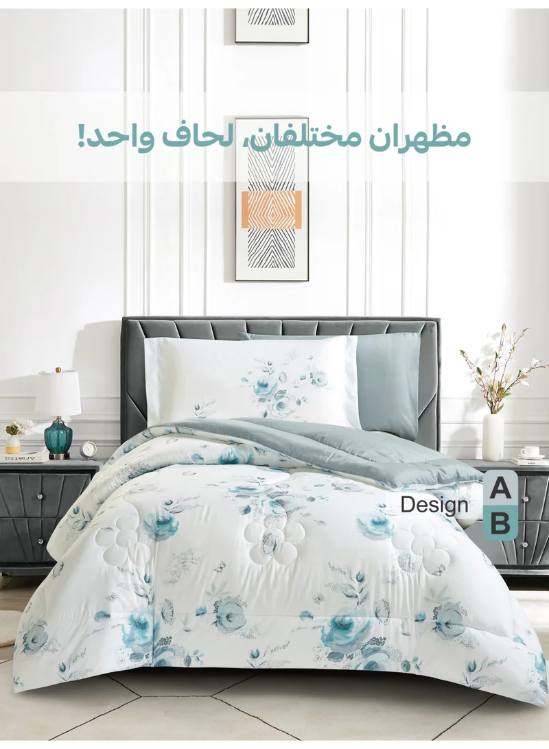Donetella Bedding Comforter Set, twin Size Fits 120x200 cm - 4-Pcs Digital Print Quilted Bed Set, Microfiber Fabric - 1 Comforter, 1 Fitted Sheet, 1 Pillow Shams, 1 Pillowcases.