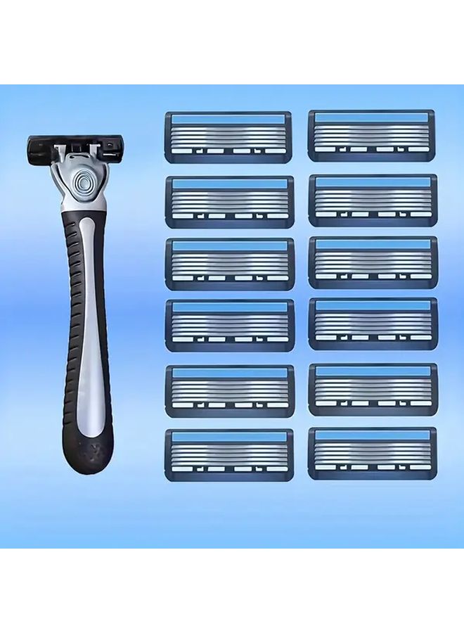 Manual Razor Set 1 Holder And 6 Blades Stainless Steel For Mens Facial Care - Image 1
